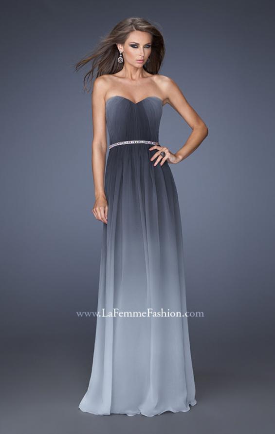 Picture of: Ombre Chiffon Dress with Jeweled Belt and Open Back in Silver, Style: 19989, Detail Picture 3
