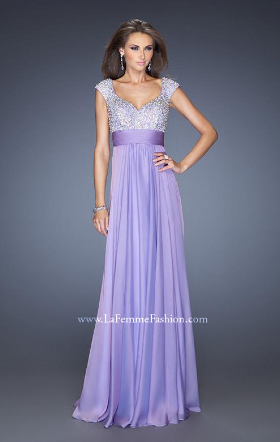 Picture of: Long Prom Gown with Pearl and Stone Encrusted Bodice in Purple, Style: 20003, Detail Picture 1