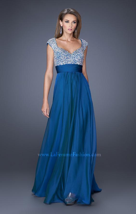Picture of: Long Prom Gown with Pearl and Stone Encrusted Bodice in Blue, Style: 20003, Detail Picture 3