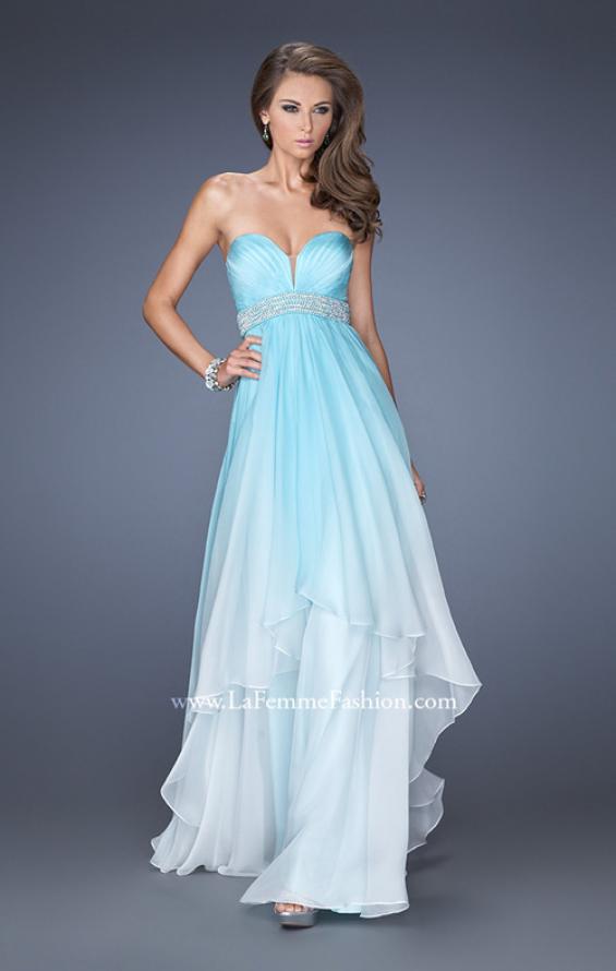 Picture of: Ombre Dyed Long Prom Gown with Plunging Neckline in Blue, Style: 20005, Main Picture