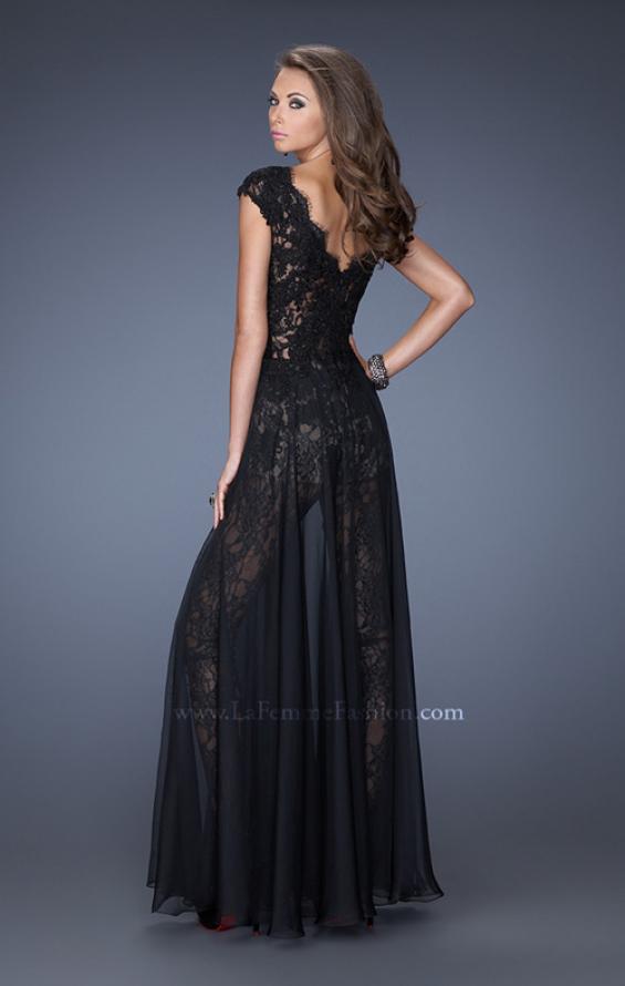 Picture of: Lace Romper with Sheer Chiffon Skirt Overlay in Black, Style: 20010, Back Picture