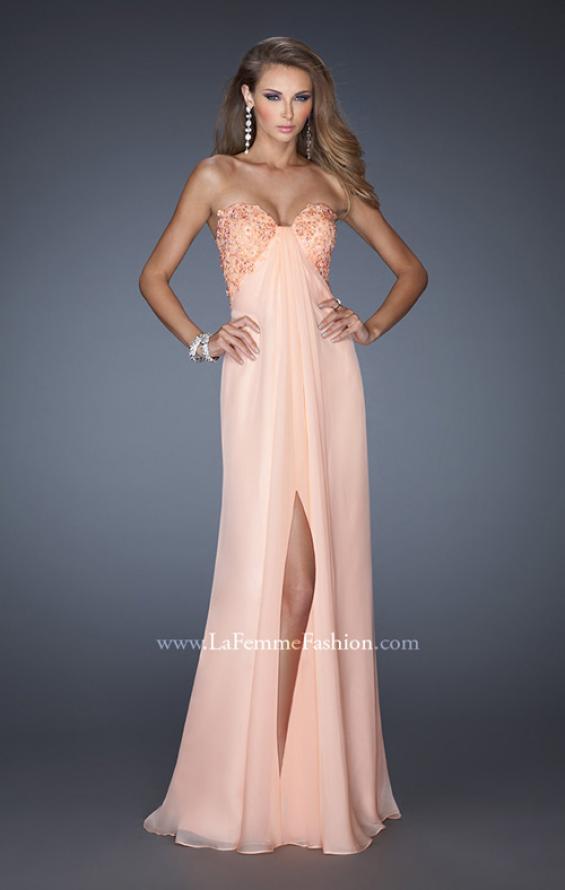 Picture of: Strapless Chiffon Prom Gown with Criss Cross Back in Orange, Style: 20023, Detail Picture 1