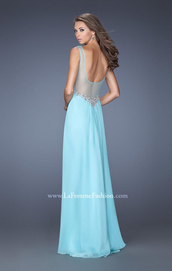 Picture of: Chiffon Prom Gown with Tiered Gathered Skirt and Belt in Blue, Style: 20026, Back Picture