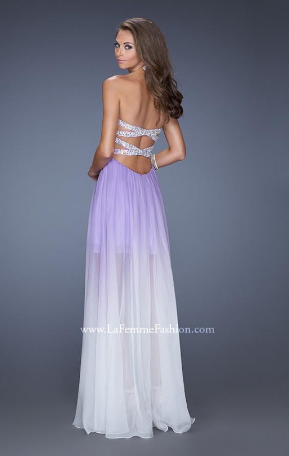 Picture of: Strapless Ombre Prom Dress with Ruching and Jewels in Purple, Style: 20028, Back Picture
