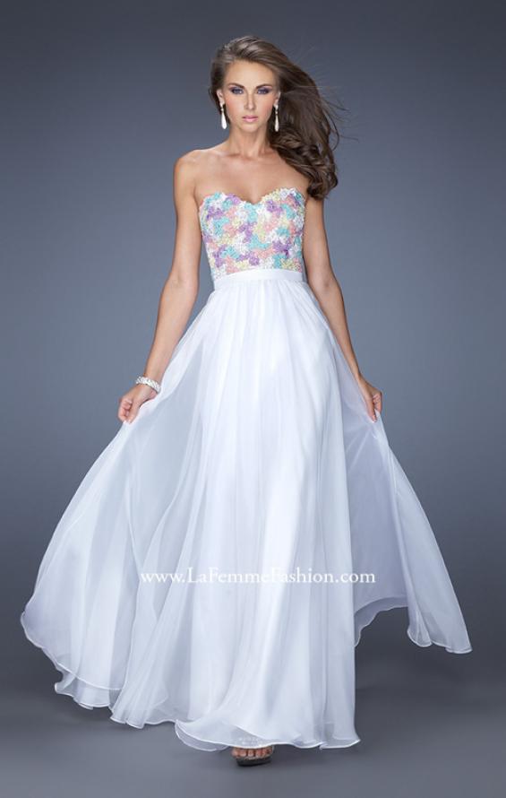 Picture of: Strapless Prom Gown with Lace Bodice and Chiffon Skirt in White, Style: 20036, Main Picture