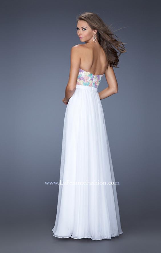 Picture of: Strapless Prom Gown with Lace Bodice and Chiffon Skirt in White, Style: 20036, Back Picture