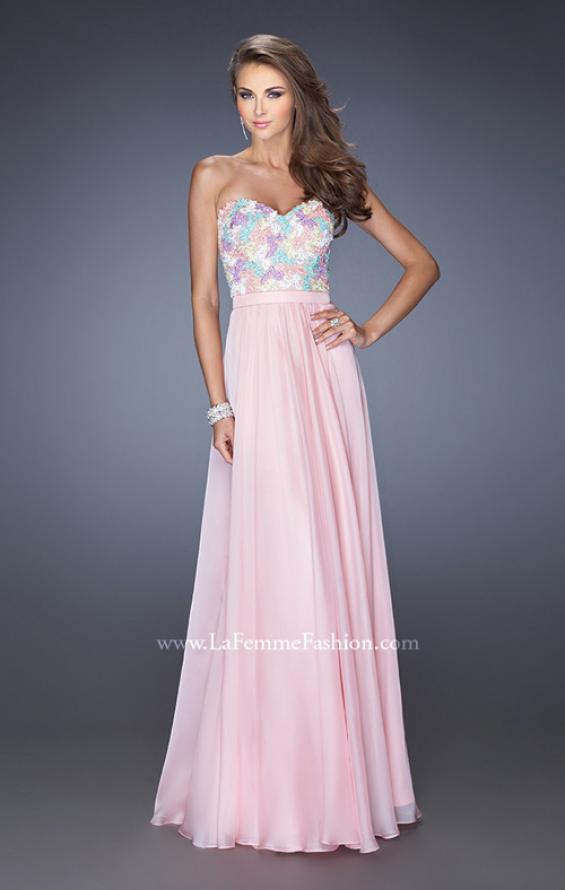 Picture of: Strapless Prom Gown with Lace Bodice and Chiffon Skirt in Pink, Style: 20036, Detail Picture 1