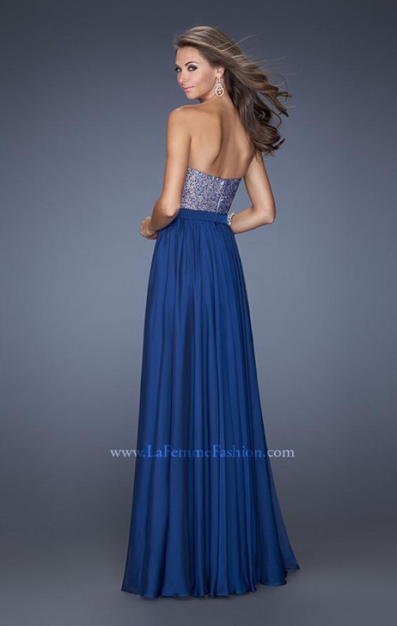 Picture of: Long Chiffon Prom Dress with Satin Bow Belt in Blue, Style: 20041, Back Picture