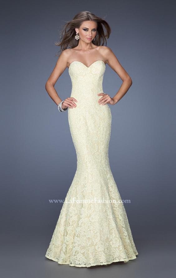 Picture of: Lace Mermaid Prom Dress with Fitted Silhouette in Yellow, Style: 20047, Detail Picture 4