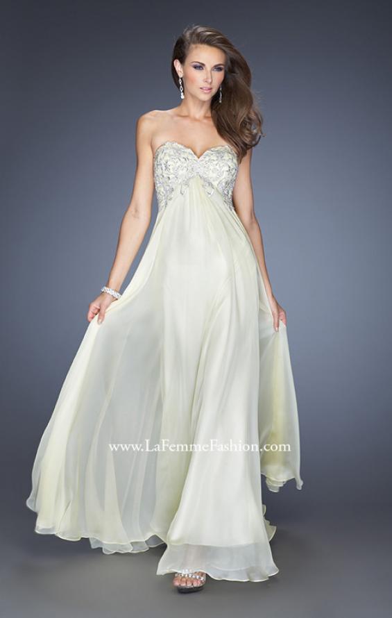 Picture of: Chiffon Prom Gown with Empire Waist and Jewels in Yellow, Style: 20057, Detail Picture 4