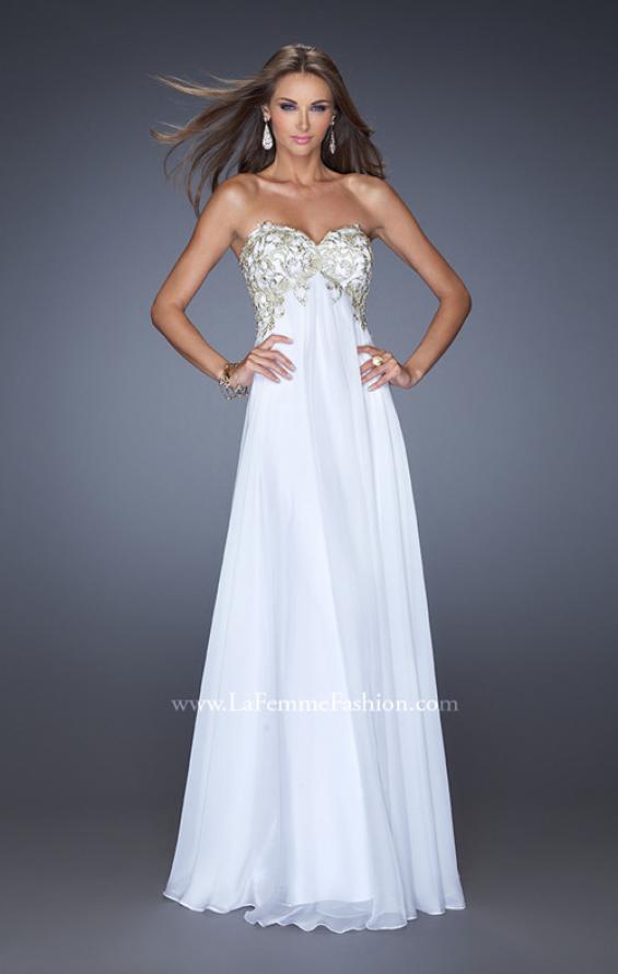 Picture of: Chiffon Prom Gown with Empire Waist and Jewels in White, Style: 20057, Detail Picture 5