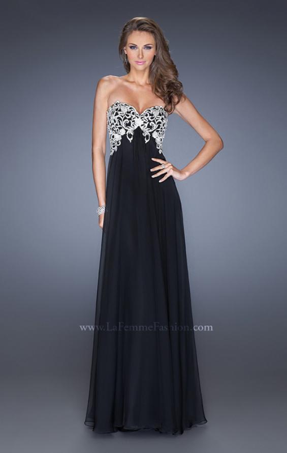 Picture of: Chiffon Prom Gown with Empire Waist and Jewels in Black, Style: 20057, Detail Picture 6
