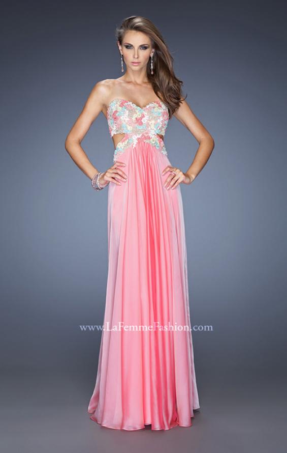 Picture of: Chiffon Prom Gown with Lace, Jewels, and Cut Outs in Pink, Style: 20059, Detail Picture 3