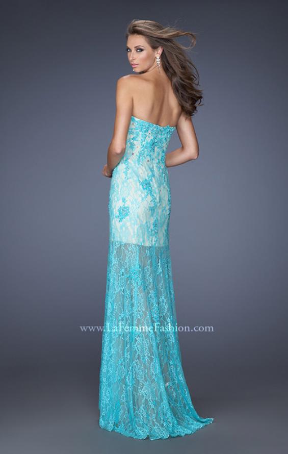 Picture of: Lace Prom Gown with Jewels and Sweetheart Neckline in Blue, Style: 20075, Back Picture
