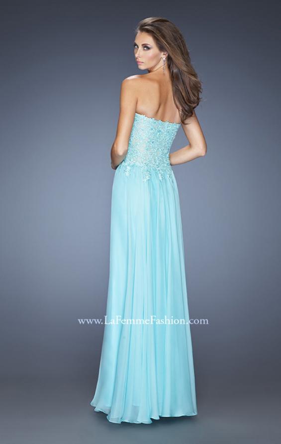 Picture of: Drop Waist Long Chiffon Prom Dress with Jeweled Lace in Blue, Style: 20108, Back Picture