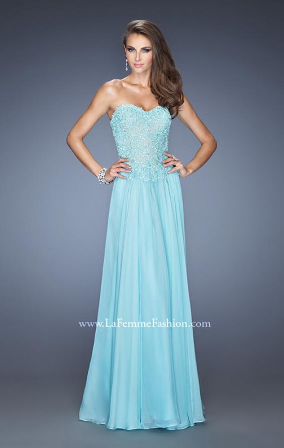Picture of: Drop Waist Long Chiffon Prom Dress with Jeweled Lace in Blue, Style: 20108, Detail Picture 2