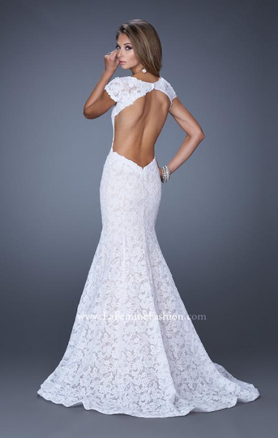 Picture of: Cap Sleeve Lace Mermaid Dress with Open Back in White, Style: 20117, Detail Picture 5