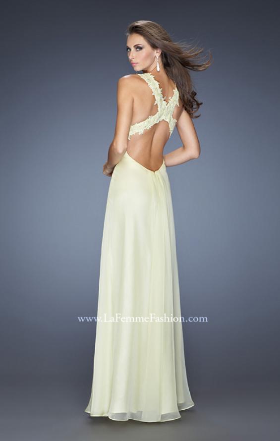 Picture of: Empire Waist, V Neck Gown with Ruched Bodice in Yellow, Style: 20134, Back Picture