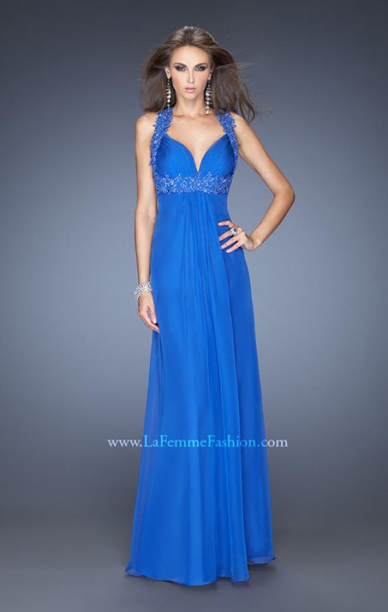 Picture of: Empire Waist, V Neck Gown with Ruched Bodice in Blue, Style: 20134, Detail Picture 1