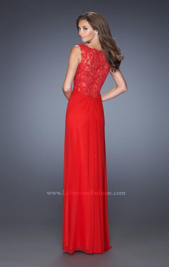 Picture of: V-neck Dress with Twisted Ruched Knot and Cut Outs in Red, Style: 20142, Detail Picture 1
