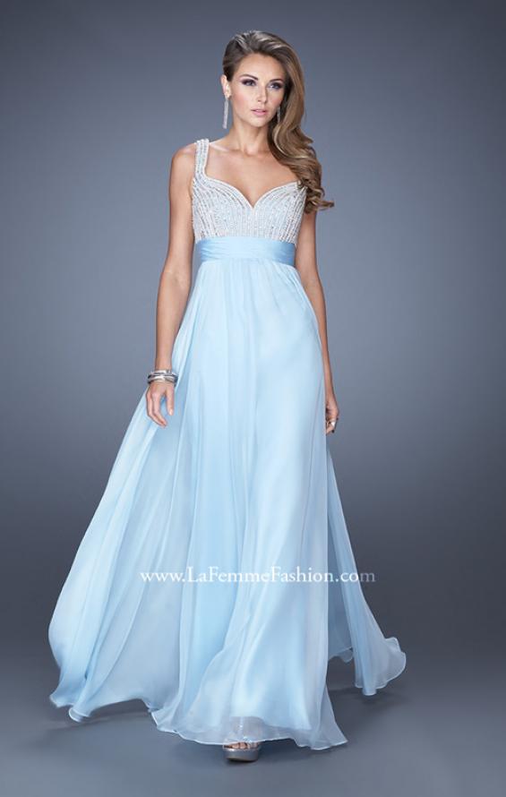 Picture of: Long Prom Gown with Chiffon Skirt and Gathered Waist in Blue, Style: 20203, Detail Picture 3