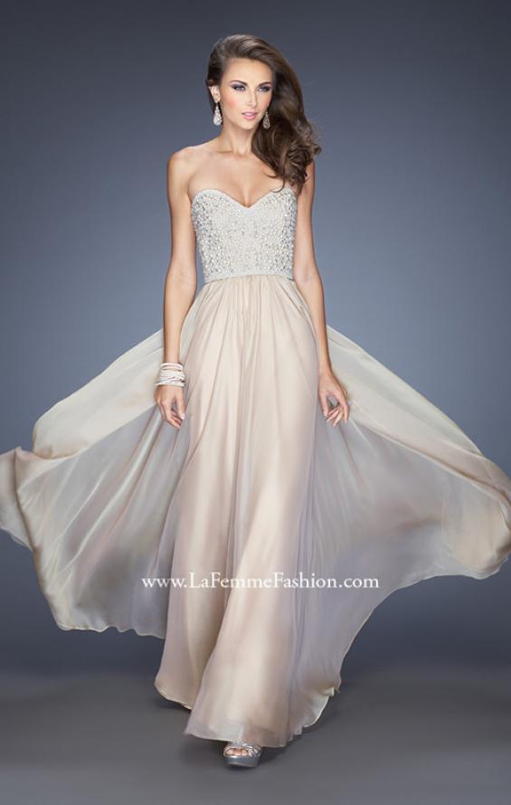 Picture of: Long Chiffon Prom Gown with Pearls and Rhinestones in Nude, Style: 20211, Main Picture
