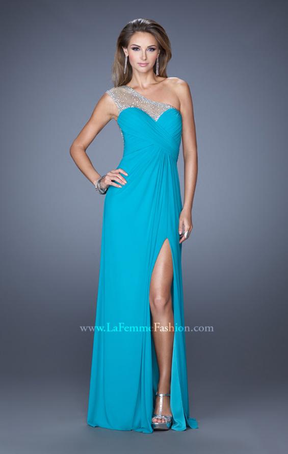 Picture of: Net Jersey Prom Dress with Criss Cross Ruched Bodice in Blue, Style: 20384, Detail Picture 6