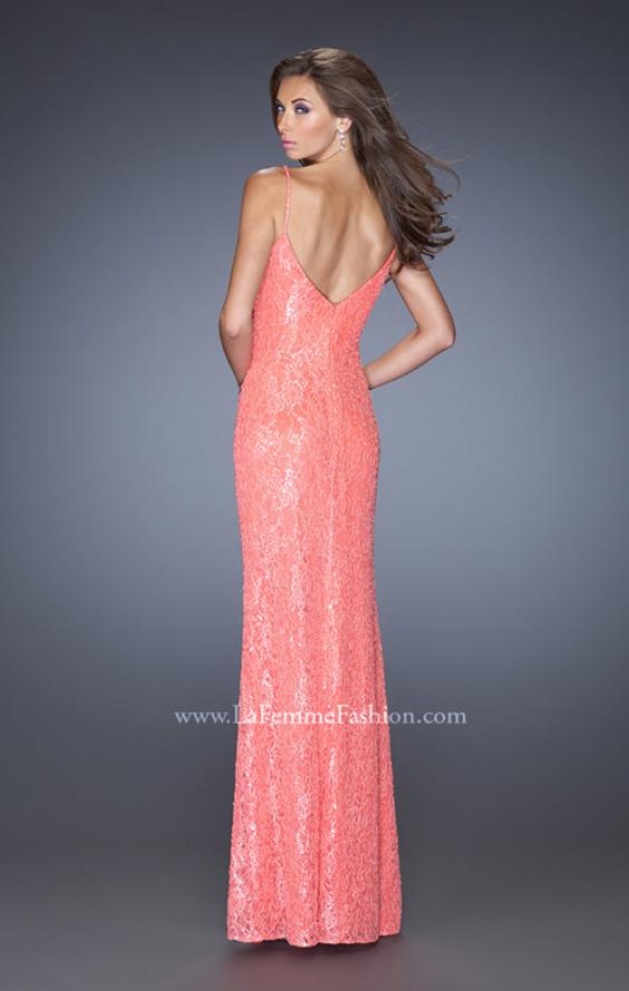 Picture of: Long Sequin and Lace Prom Dress with V Shaped Back in Orange, Style: 20431, Back Picture