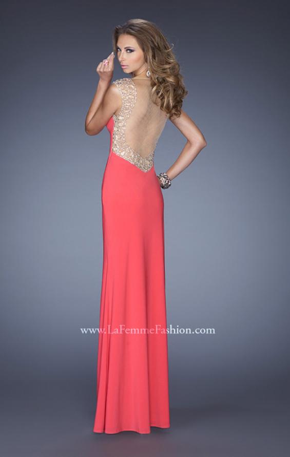 Picture of: Sweetheart Jersey Prom Gown with Slit and Cap Sleeves in Orange, Style: 20435, Back Picture