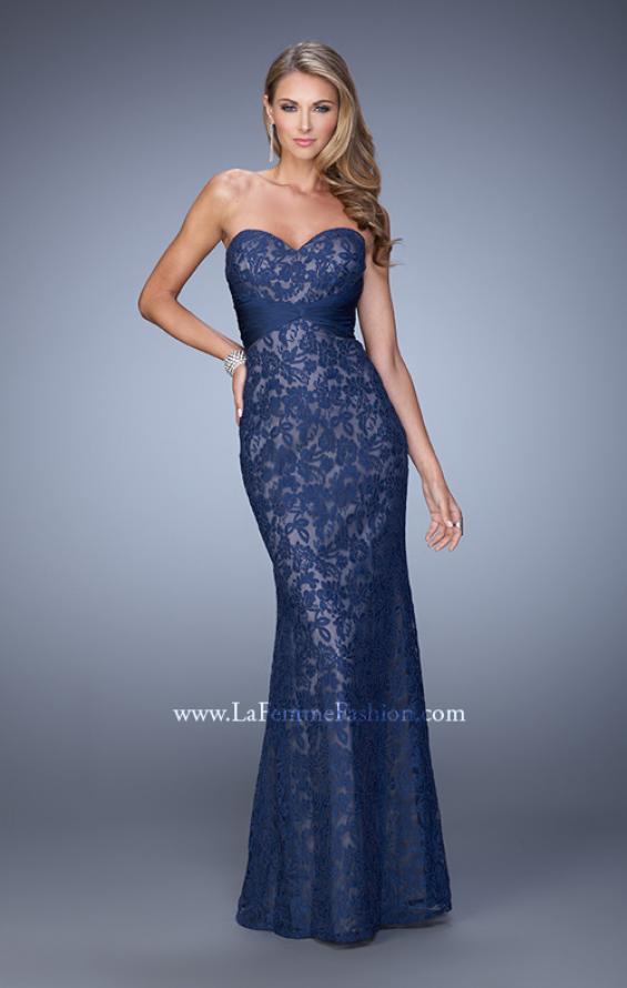 Picture of: Lace Sweetheart Neckline Gown with Criss Cross Back in Navy, Style: 20440, Detail Picture 3