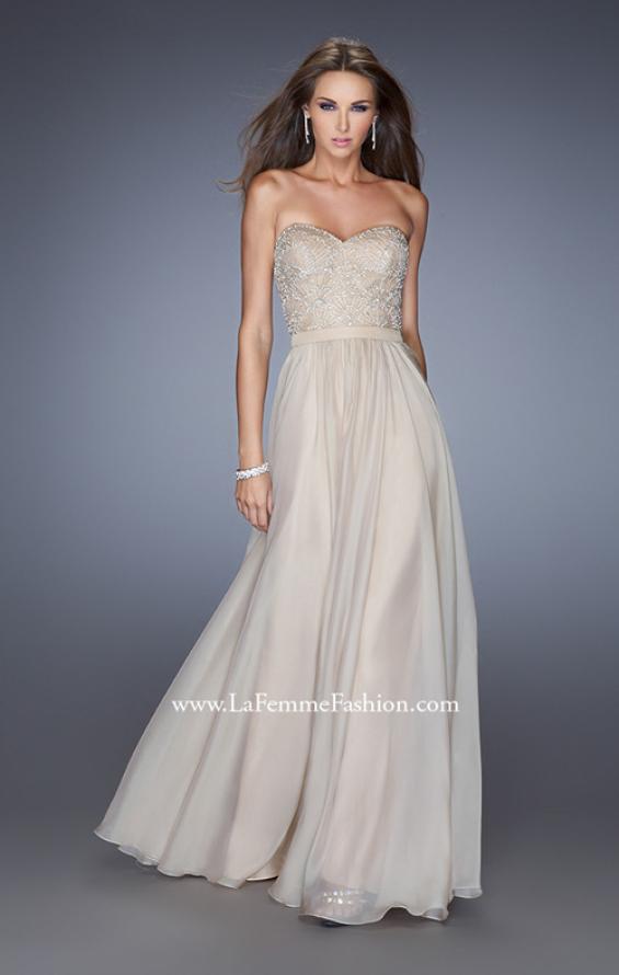 Picture of: Long Strapless Chiffon Prom Gown with Embellishments in Nude, Style: 20447, Detail Picture 2
