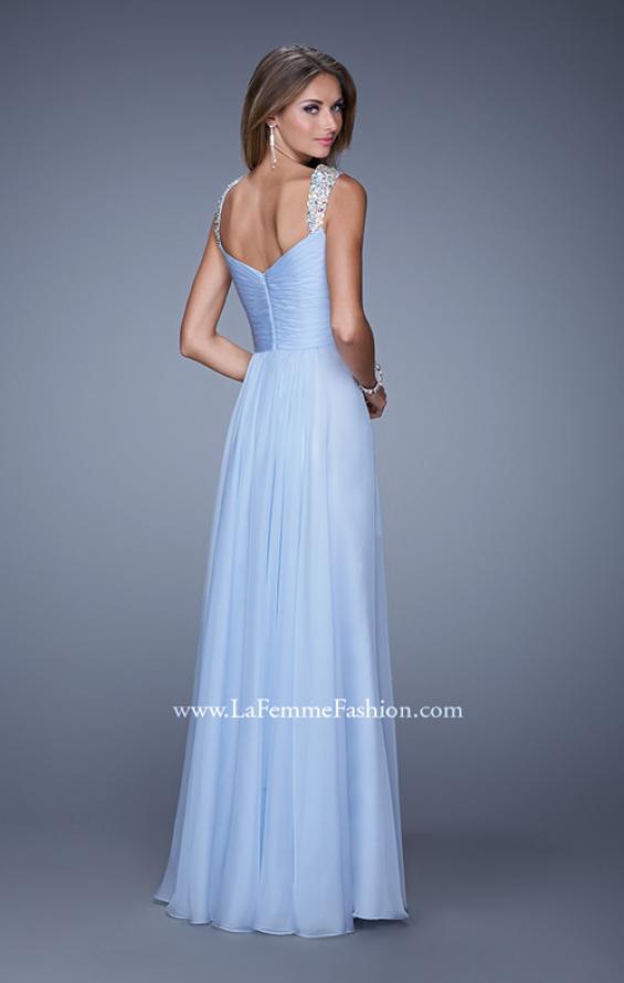 Picture of: Long Chiffon Gown with Jeweled Straps and V Neck in Blue, Style: 20448, Back Picture