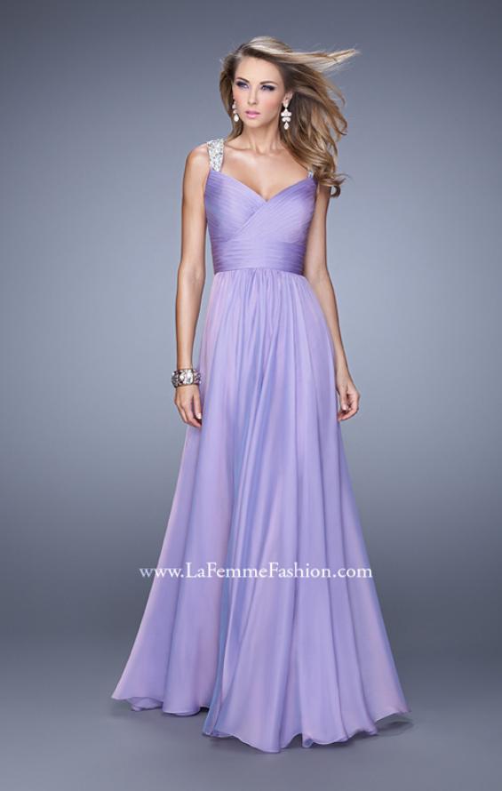 Picture of: Long Chiffon Gown with Jeweled Straps and V Neck in Purple, Style: 20448, Detail Picture 3
