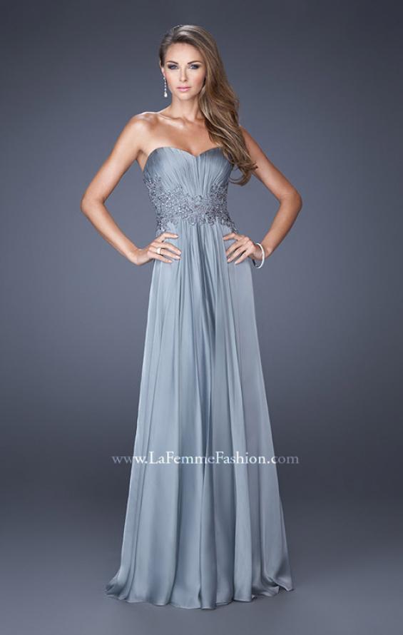 Picture of: Long Prom Gown with Jeweled Lace Accents on the Waist in Silver, Style: 20449, Main Picture
