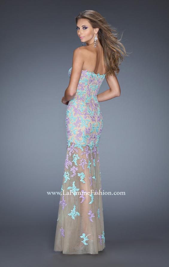 Picture of: Long Prom Gown with Sheer Layered Tulle Skirt in Print, Style: 20459, Back Picture