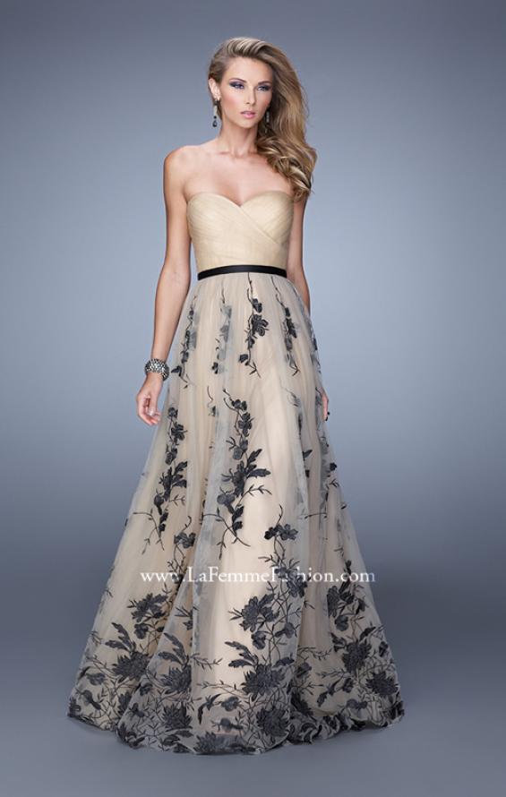 Picture of: Tulle Prom Dress with Lace Appliques and Belt in Nude, Style: 20488, Main Picture