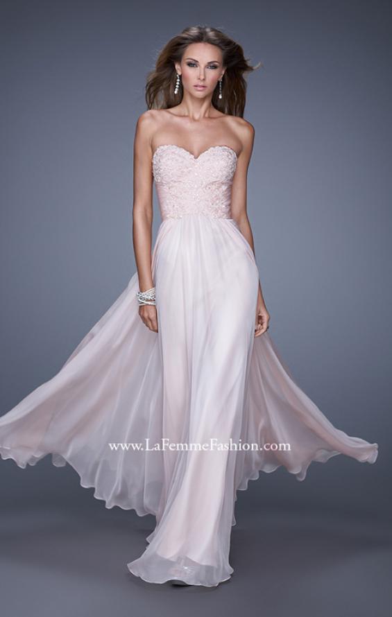 Picture of: Long Chiffon Prom Dress with Beaded Lace Appliques in Pink, Style: 20535, Main Picture
