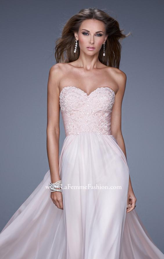 Picture of: Long Chiffon Prom Dress with Beaded Lace Appliques in Pink, Style: 20535, Detail Picture 1