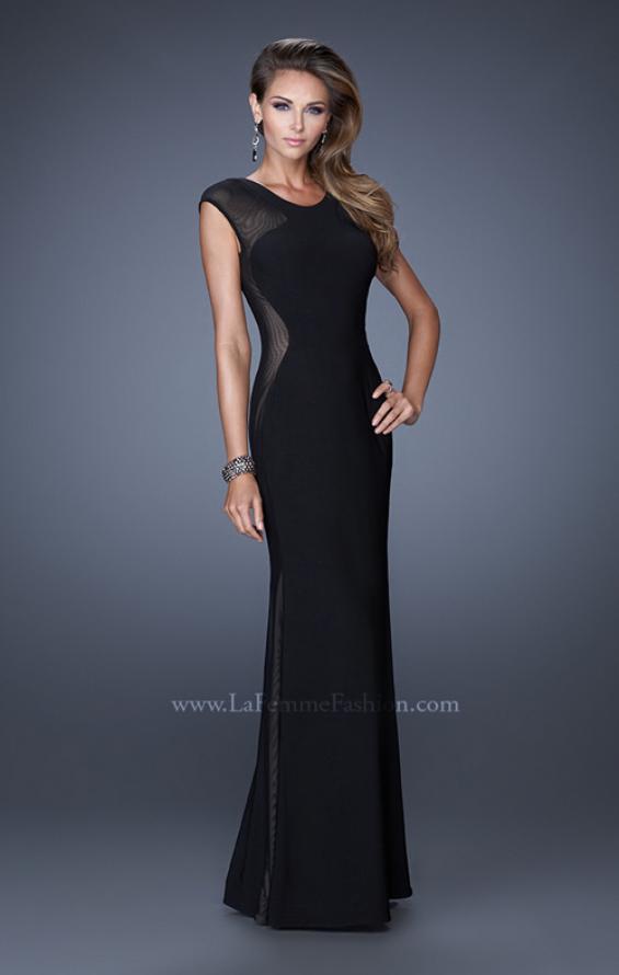 Picture of: Long Evening Dress with Cap Sleeves and Open Back in Black, Style: 20579, Main Picture