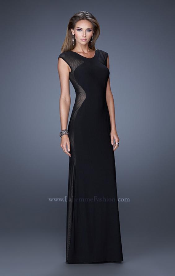 Picture of: Long Evening Dress with Cap Sleeves and Open Back in Black, Style: 20579, Detail Picture 1