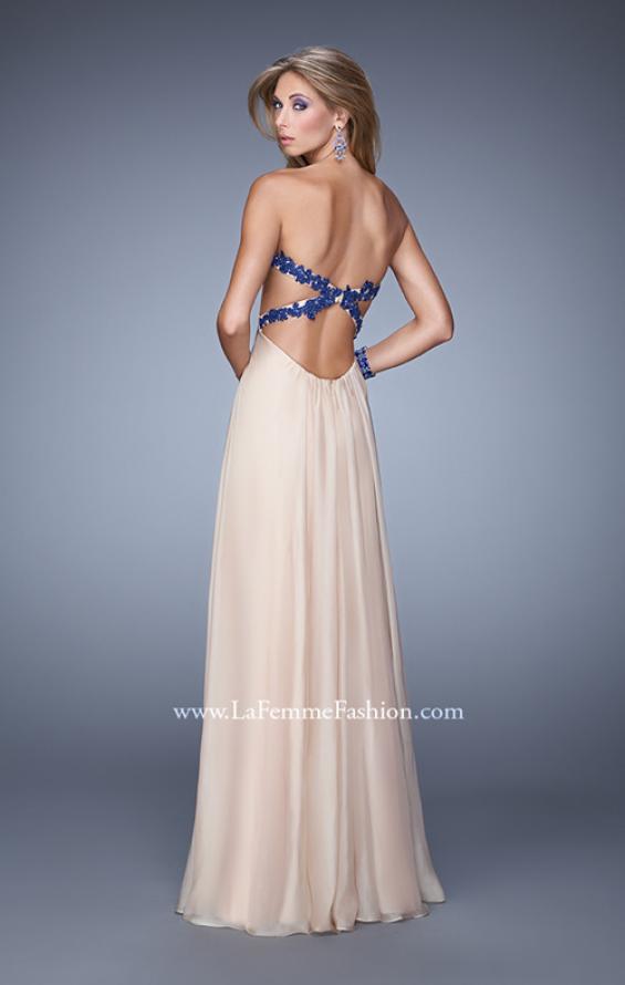 Picture of: Nude Chiffon Prom Gown with Contrasting Beaded Lace Top in Nude, Style: 20617, Back Picture