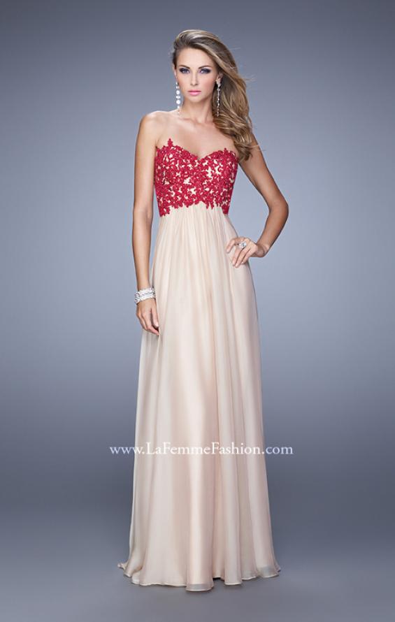 Picture of: Nude Chiffon Prom Gown with Contrasting Beaded Lace Top in Nude, Style: 20617, Detail Picture 1