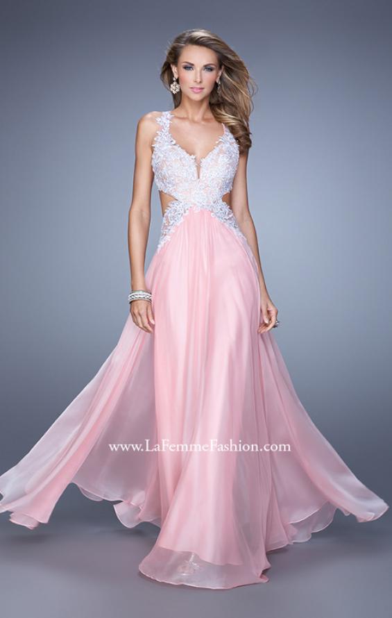 Picture of: Beaded Lace Chiffon Prom Gown with Criss Cross Straps in Pink, Style: 20692, Main Picture