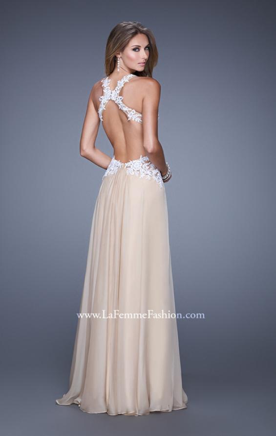 Picture of: Beaded Lace Chiffon Prom Gown with Criss Cross Straps in White Nude, Style: 20692, Back Picture