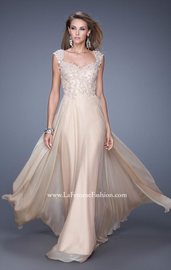 Picture of: Beaded Lace Sweetheart Prom Dress with Sheer Straps in Nude, Style: 20701, Detail Picture 2