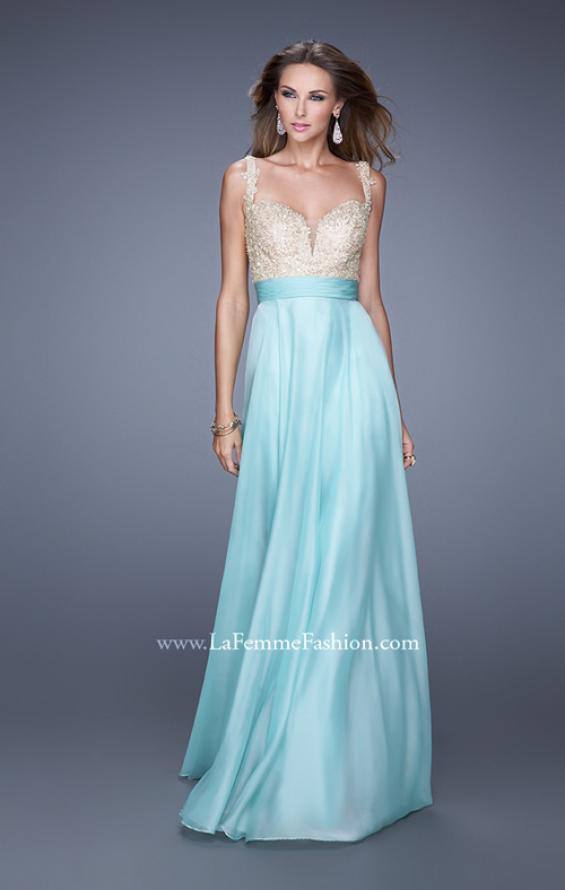 Picture of: Long Chiffon Prom Gown with Sweetheart Neckline in Aqua, Style: 20709, Detail Picture 1