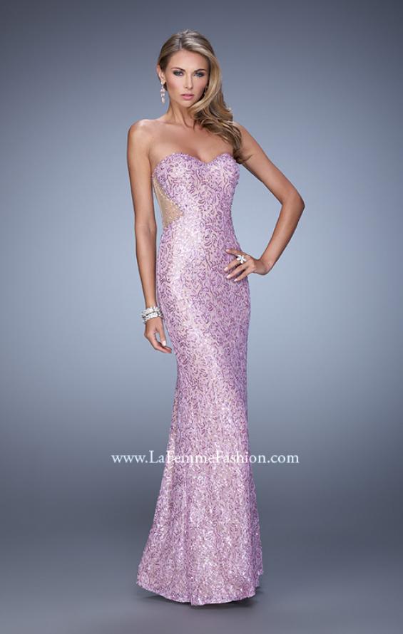 Picture of: Beaded Lace Gown with Illusion Net Detailing in Purple, Style: 20720, Detail Picture 3