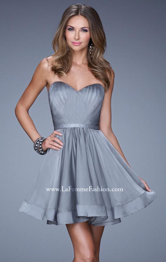 Picture of: Strapless Chiffon Short Dress with Gathered Waist in Silver, Style: 20721, Detail Picture 3