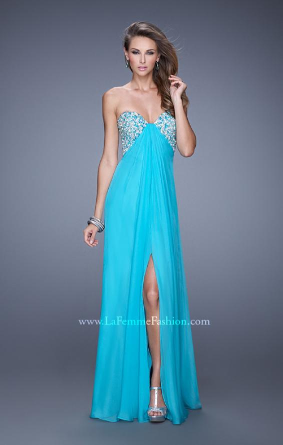 Picture of: Strapless Chiffon Dress with Embellished Back Straps in Aqua, Style: 20784, Detail Picture 2