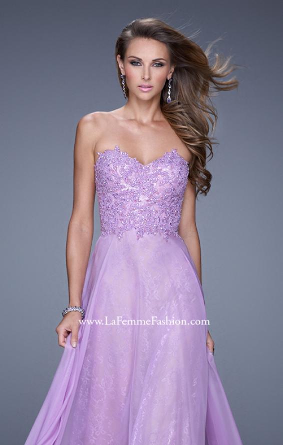 Picture of: Strapless Chiffon Prom Dress with Beaded Lace Bodice in Purple, Style: 20798, Detail Picture 8